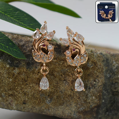 Elegant Swan Design CZ Stone Drop Earrings for Women