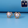 Floral Pearl Earrings – Elegant CZ Stone Studs for Women
