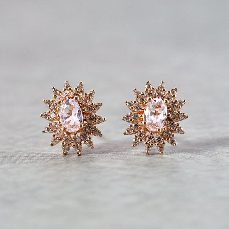 Elegant Oval Floral CZ Stone Stud Earrings for Women