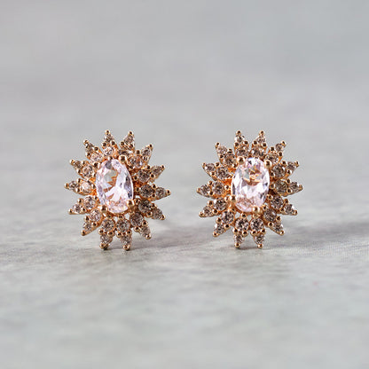 Elegant Oval Floral CZ Stone Stud Earrings for Women