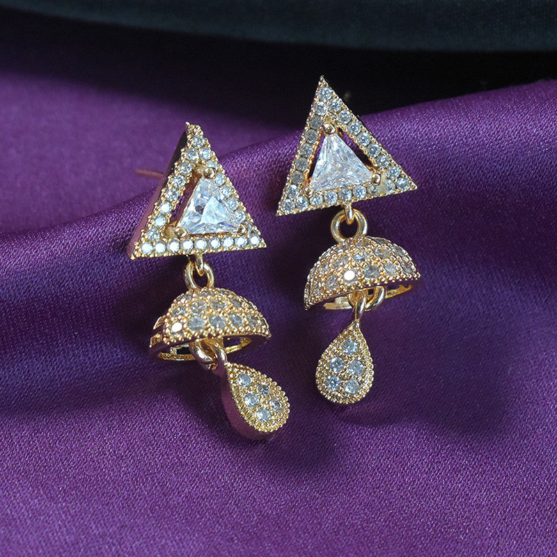 Elegant Triangle Jhumka Design CZ Stone Drop Earrings for Women