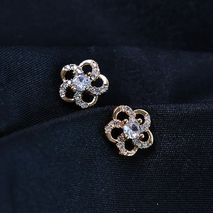 Delicate Floral Design CZ Stone Stud Earrings for Women