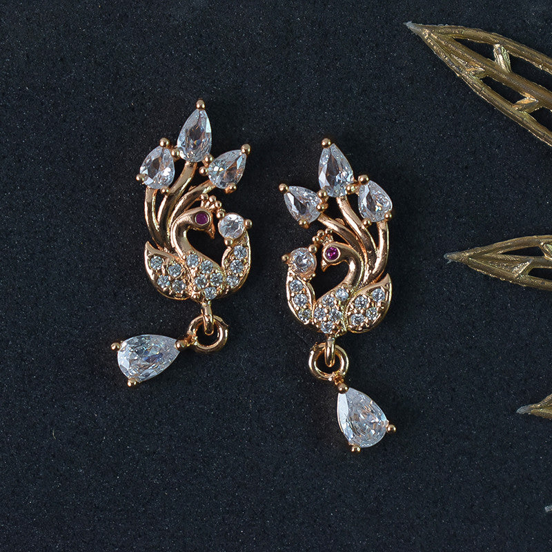 Elegant Swan Design CZ Stone Drop Earrings for Women