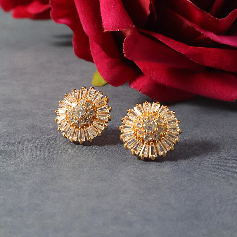 Radiant Round Floral CZ Stone Stud Earrings for Women