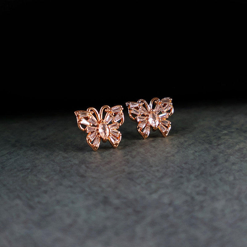 Elegant Butterfly Design CZ Stone Stud Earrings for Women