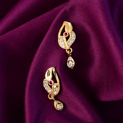 Classic Gold Finish Earrings with Crystal Detailing & Red Stone