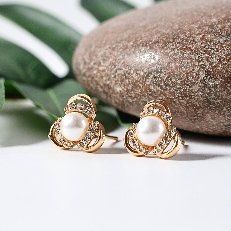 Classic Pearl and CZ Stone Stud Earrings for Women