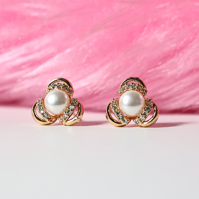 Classic Pearl and CZ Stone Stud Earrings for Women
