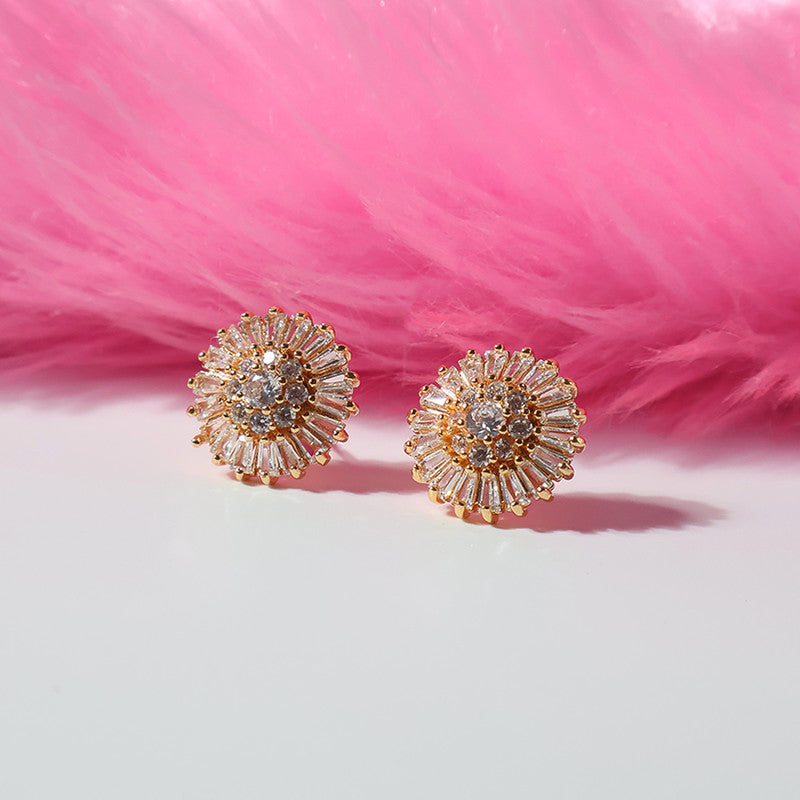 Radiant Round Floral CZ Stone Stud Earrings for Women