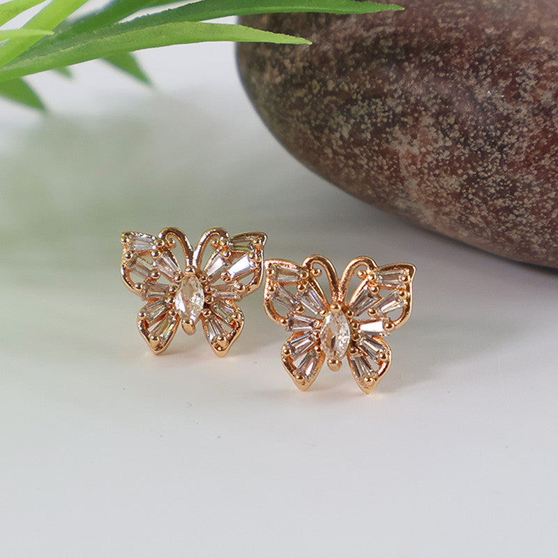Elegant Butterfly Design CZ Stone Stud Earrings for Women