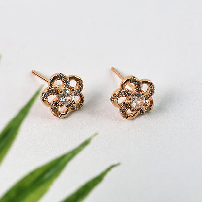 Delicate Floral Design CZ Stone Stud Earrings for Women