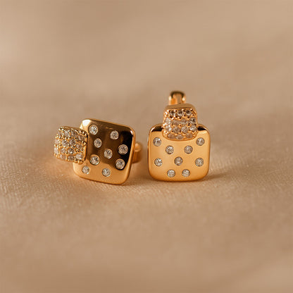 Trendy Dual Square Gold Plated CZ Stone Stud Earrings for Women