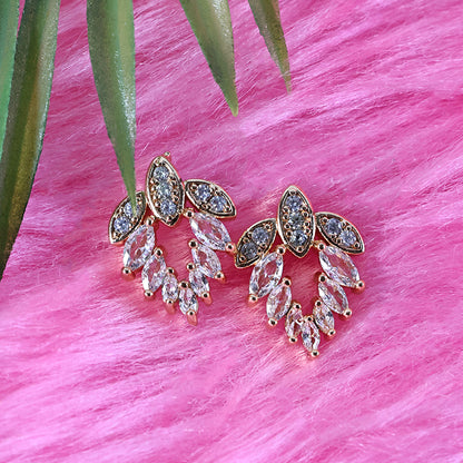 Elegant Leaf Pattern CZ Stone Stud Earrings for Women