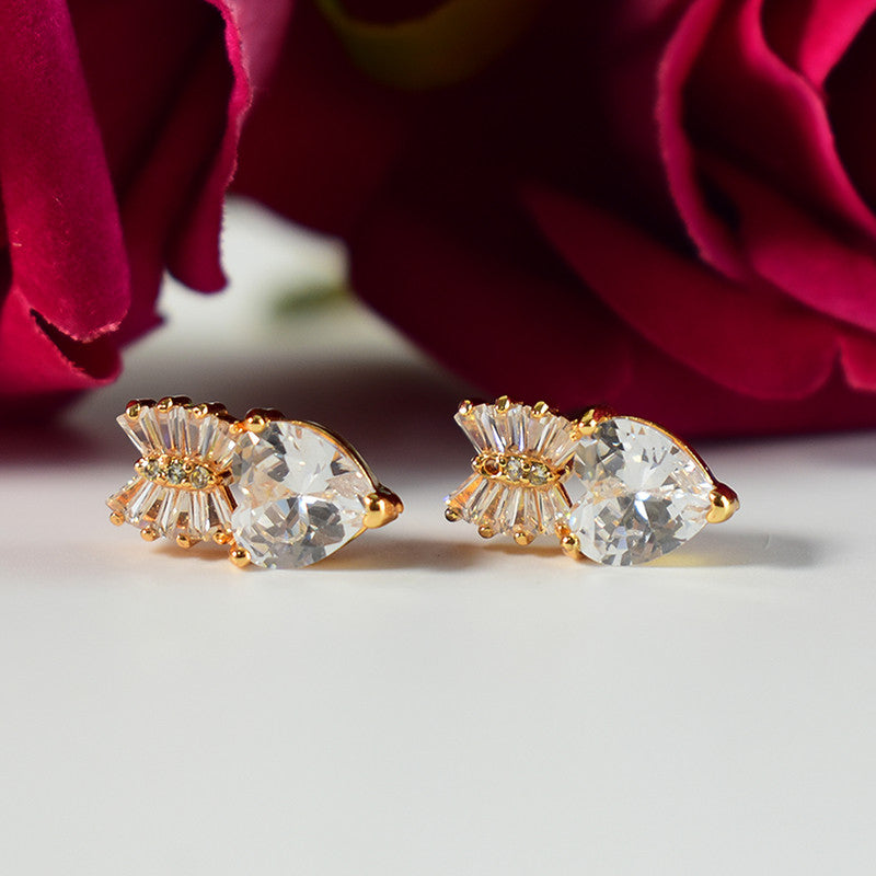 Elegant Heart Shape Bow Design CZ Stone Stud Earrings for Women