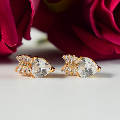 Elegant Heart Shape Bow Design CZ Stone Stud Earrings for Women