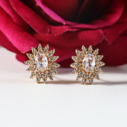 Elegant Oval Floral CZ Stone Stud Earrings for Women