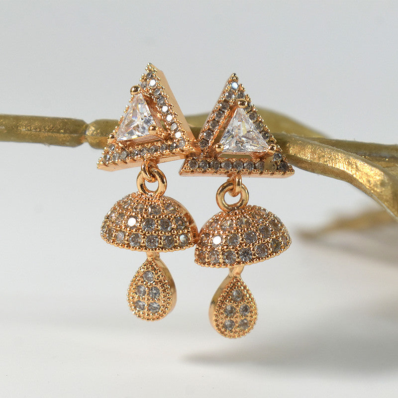 Elegant Triangle Jhumka Design CZ Stone Drop Earrings for Women
