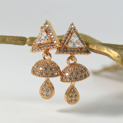 Elegant Triangle Jhumka Design CZ Stone Drop Earrings for Women