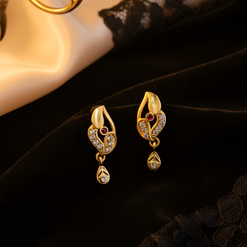 Classic Gold Finish Earrings with Crystal Detailing & Red Stone