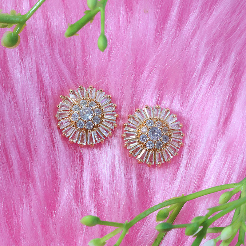 Radiant Round Floral CZ Stone Stud Earrings for Women