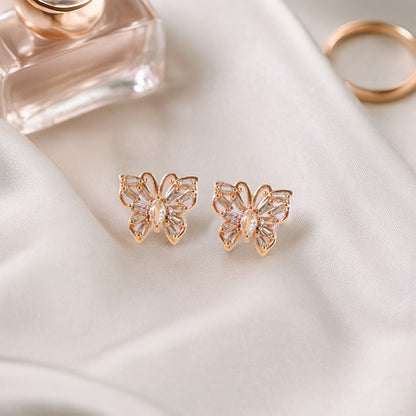 Elegant Butterfly Design CZ Stone Stud Earrings for Women