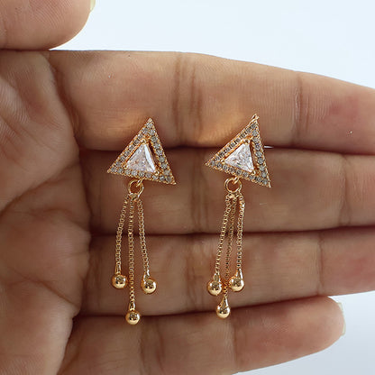 Trendy Triangle Design CZ Stone Dangle Earrings for Women