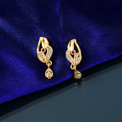 Classic Gold Finish Earrings with Crystal Detailing & Red Stone