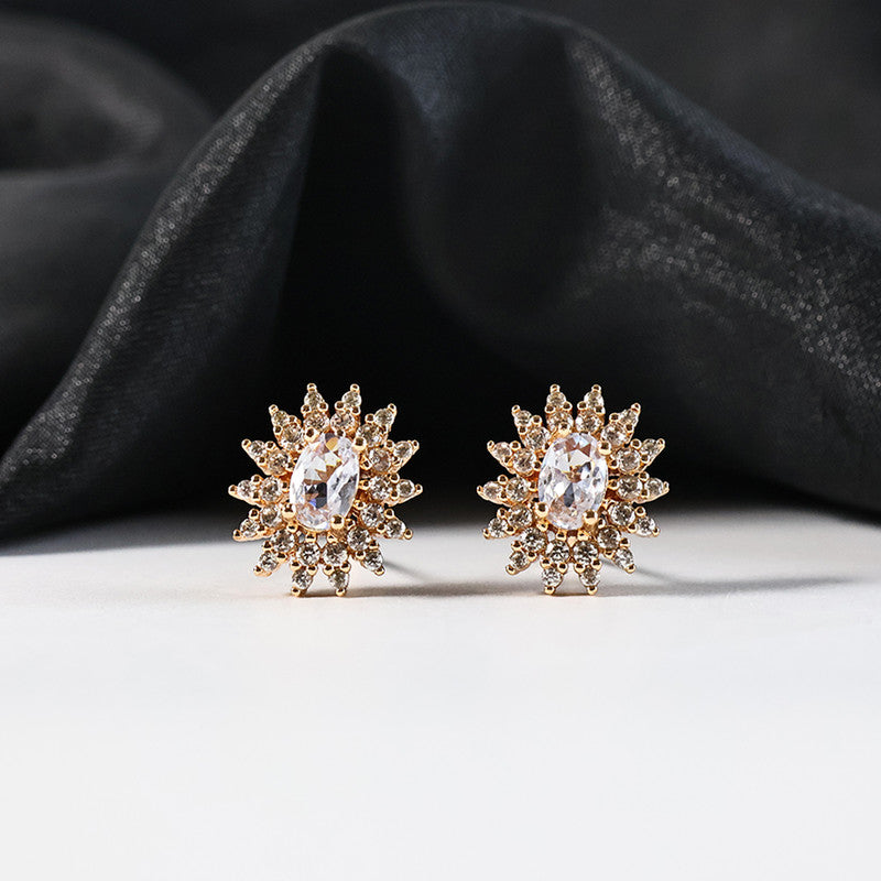 Elegant Oval Floral CZ Stone Stud Earrings for Women