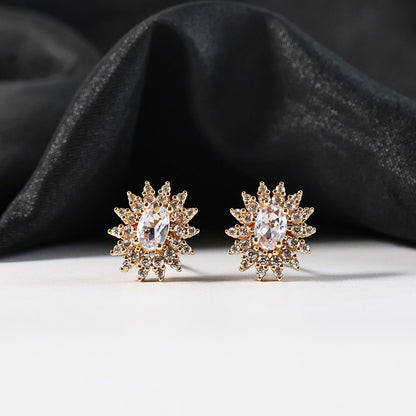 Elegant Oval Floral CZ Stone Stud Earrings for Women