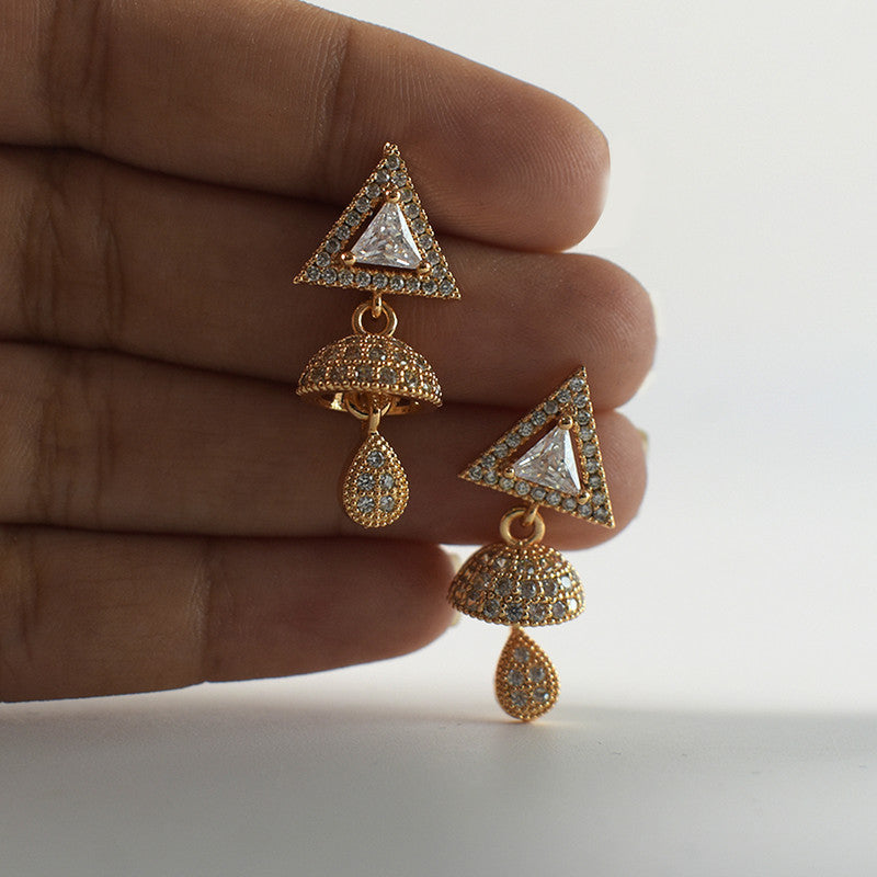 Elegant Triangle Jhumka Design CZ Stone Drop Earrings for Women