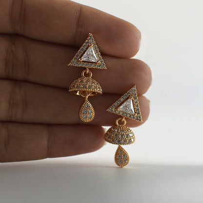 Elegant Triangle Jhumka Design CZ Stone Drop Earrings for Women