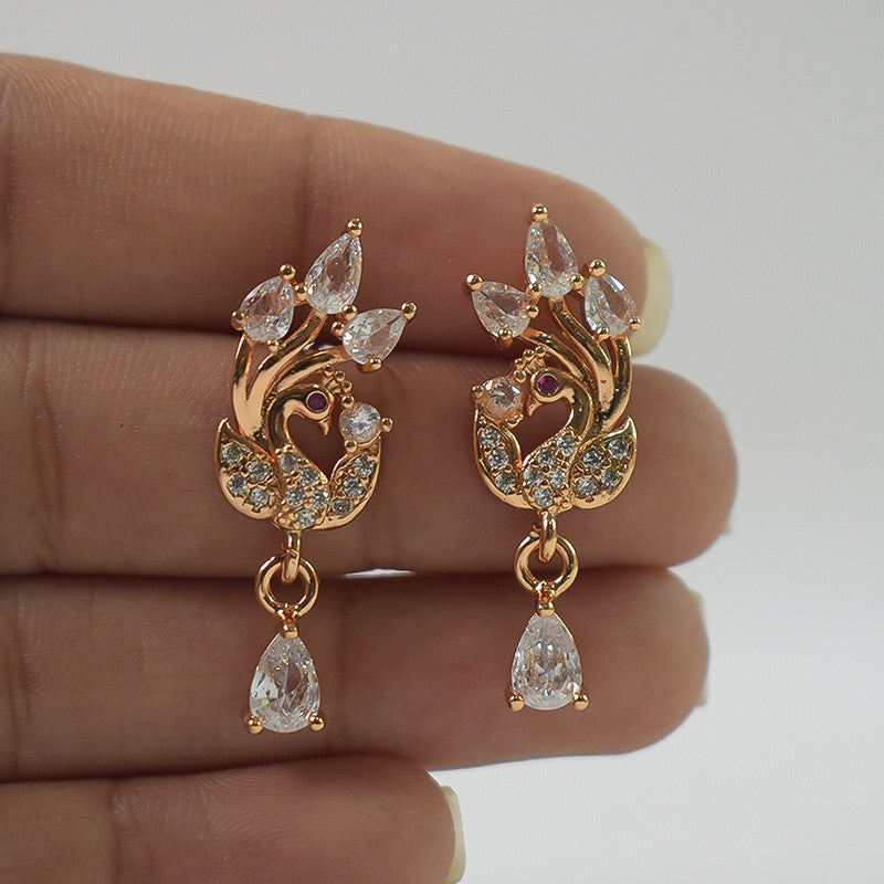 Elegant Swan Design CZ Stone Drop Earrings for Women