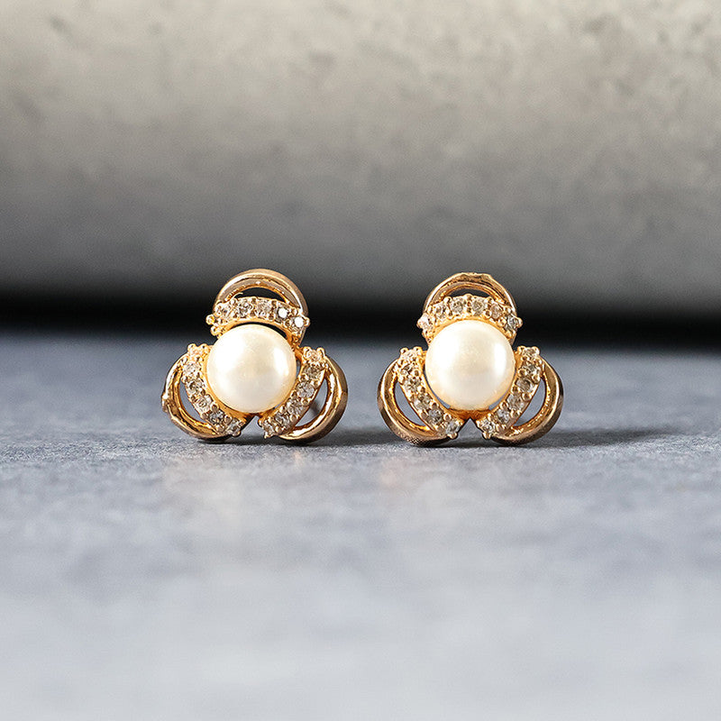 Classic Pearl and CZ Stone Stud Earrings for Women