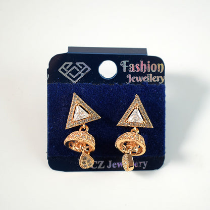 Elegant Triangle Jhumka Design CZ Stone Drop Earrings for Women