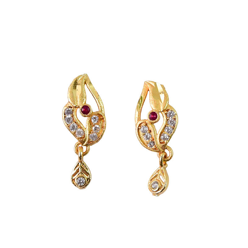 Classic Gold Finish Earrings with Crystal Detailing & Red Stone