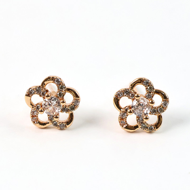 Delicate Floral Design CZ Stone Stud Earrings for Women