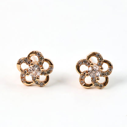 Delicate Floral Design CZ Stone Stud Earrings for Women