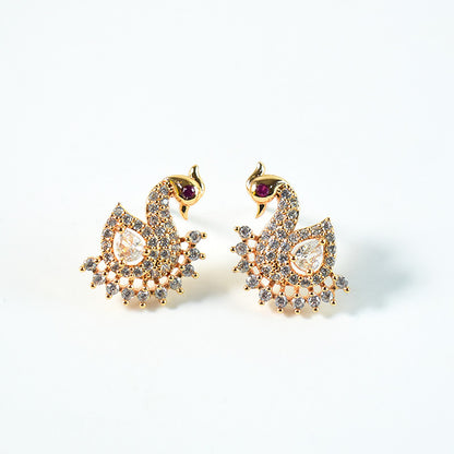 Elegant Peacock Design CZ Stone Stud Earrings for Women