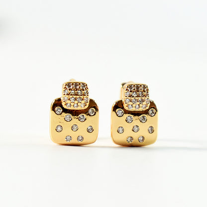Trendy Dual Square Gold Plated CZ Stone Stud Earrings for Women