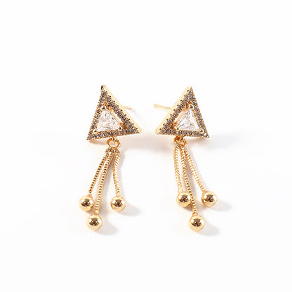 Trendy Triangle Design CZ Stone Dangle Earrings for Women