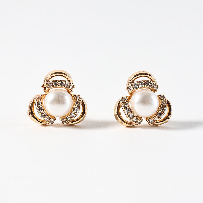 Classic Pearl and CZ Stone Stud Earrings for Women