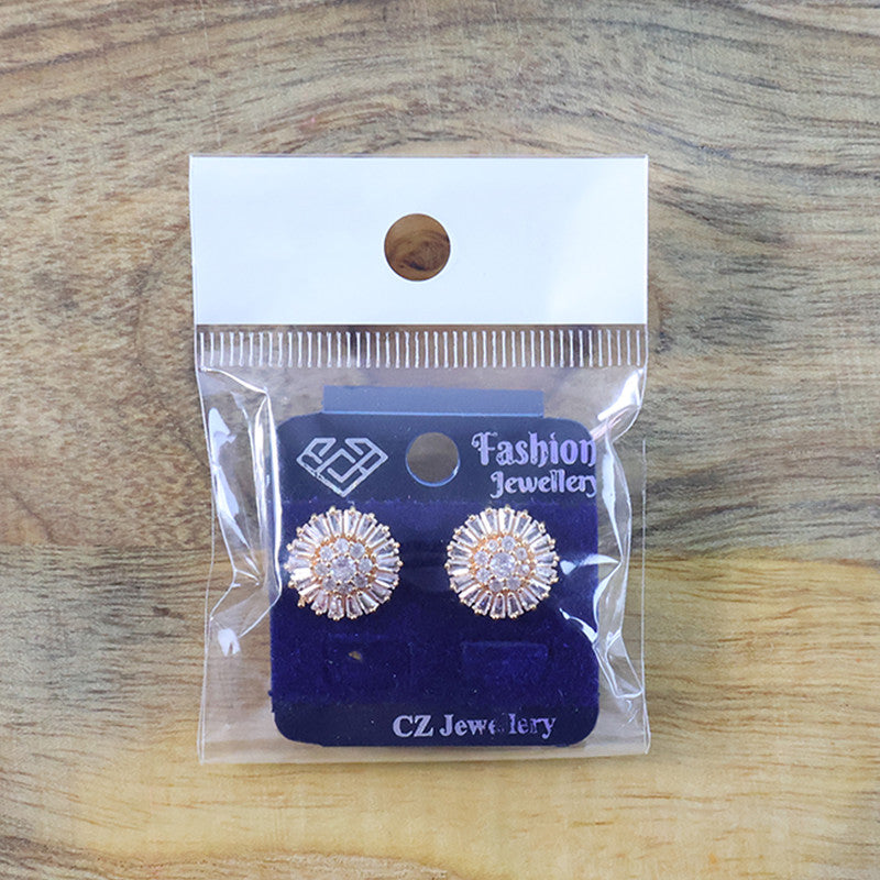 Radiant Round Floral CZ Stone Stud Earrings for Women