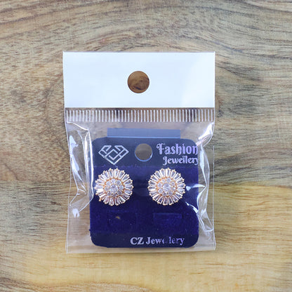 Radiant Round Floral CZ Stone Stud Earrings for Women