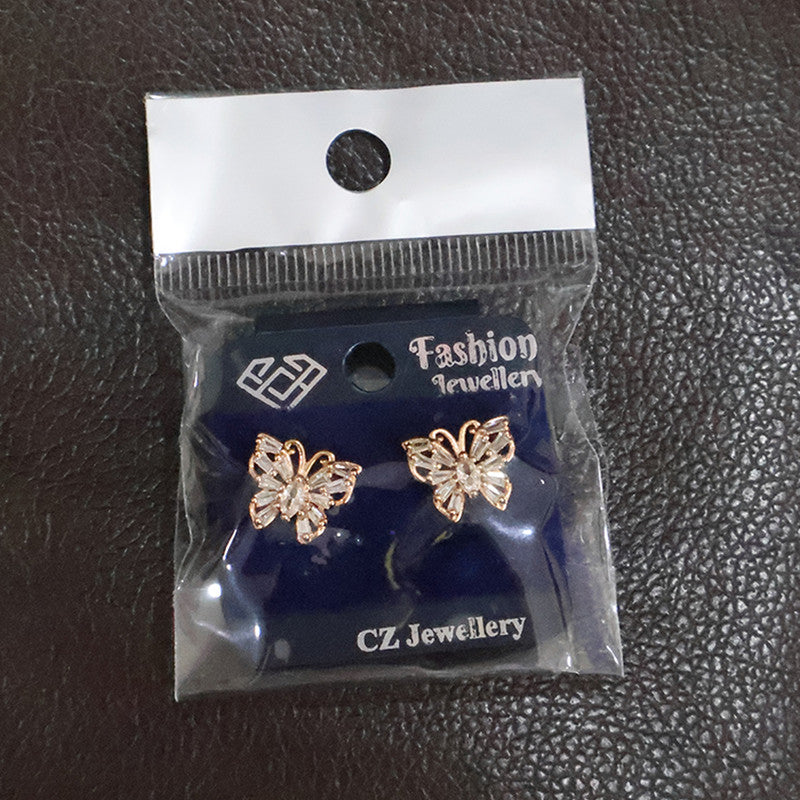 Elegant Butterfly Design CZ Stone Stud Earrings for Women