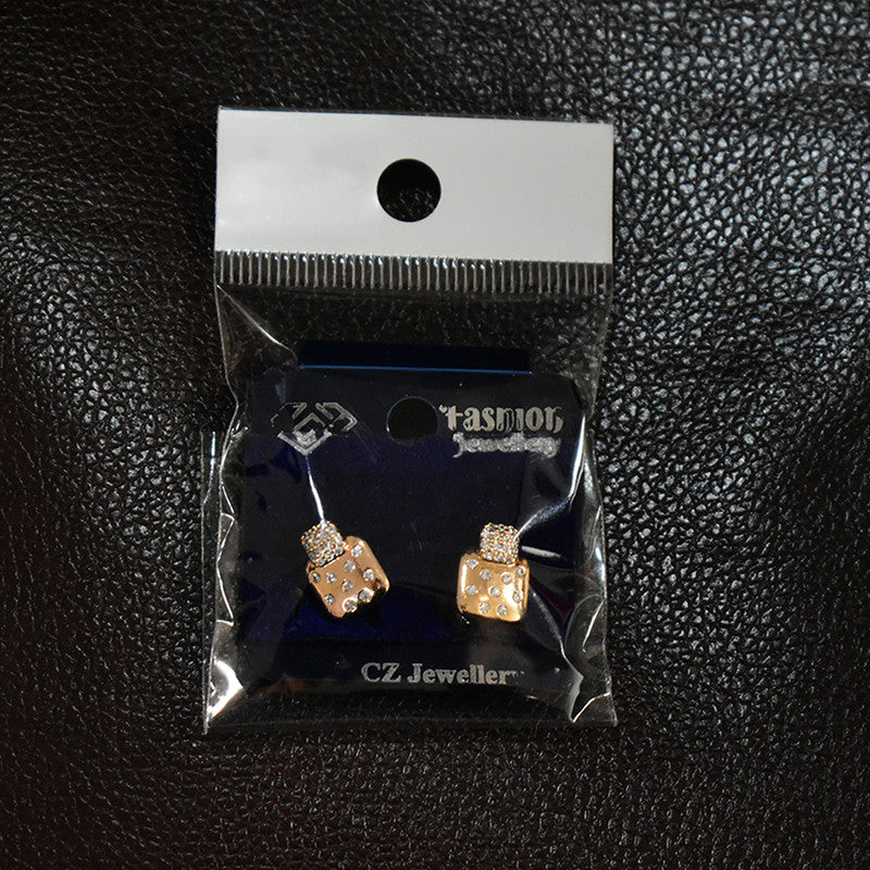 Trendy Dual Square Gold Plated CZ Stone Stud Earrings for Women