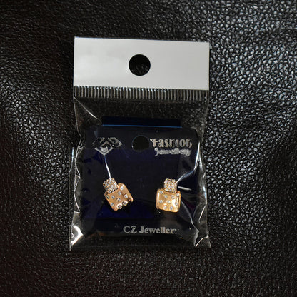 Trendy Dual Square Gold Plated CZ Stone Stud Earrings for Women