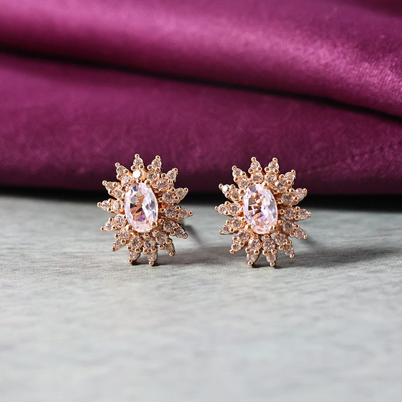 Elegant Oval Floral CZ Stone Stud Earrings for Women