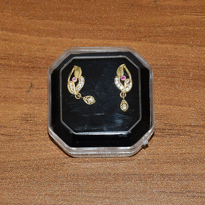 Classic Gold Finish Earrings with Crystal Detailing & Red Stone