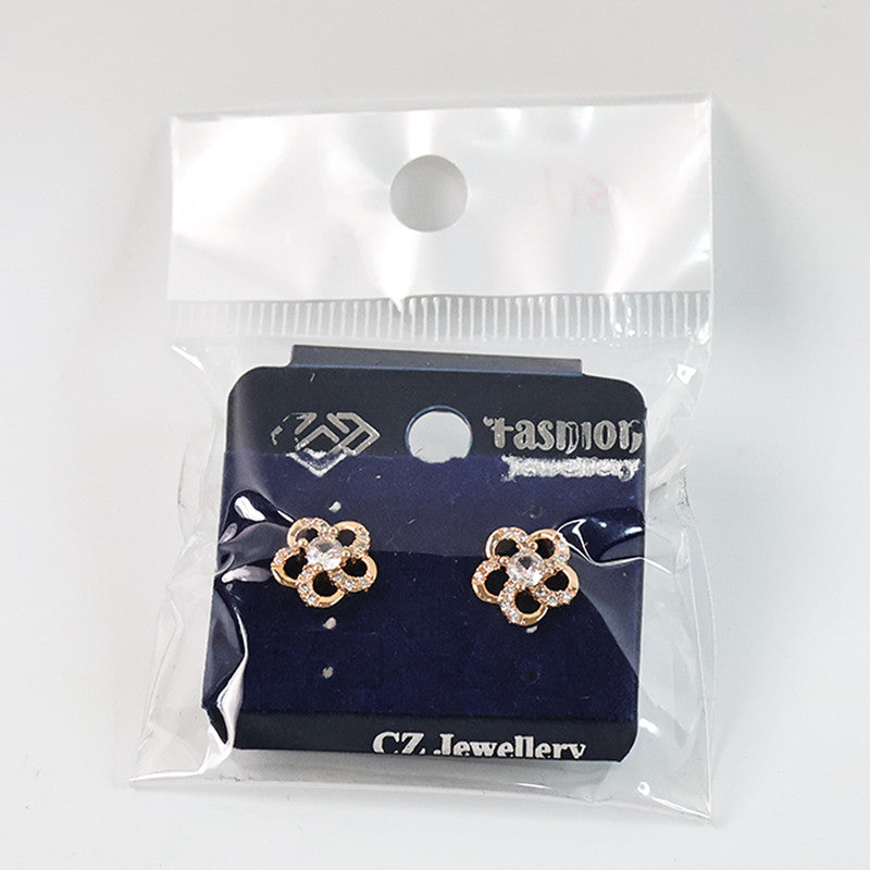 Delicate Floral Design CZ Stone Stud Earrings for Women