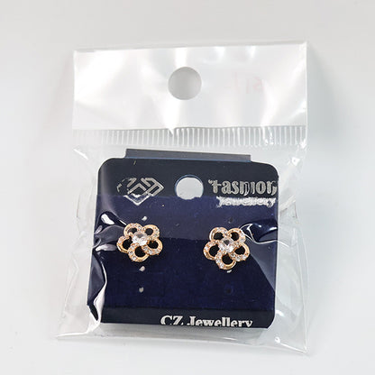 Delicate Floral Design CZ Stone Stud Earrings for Women